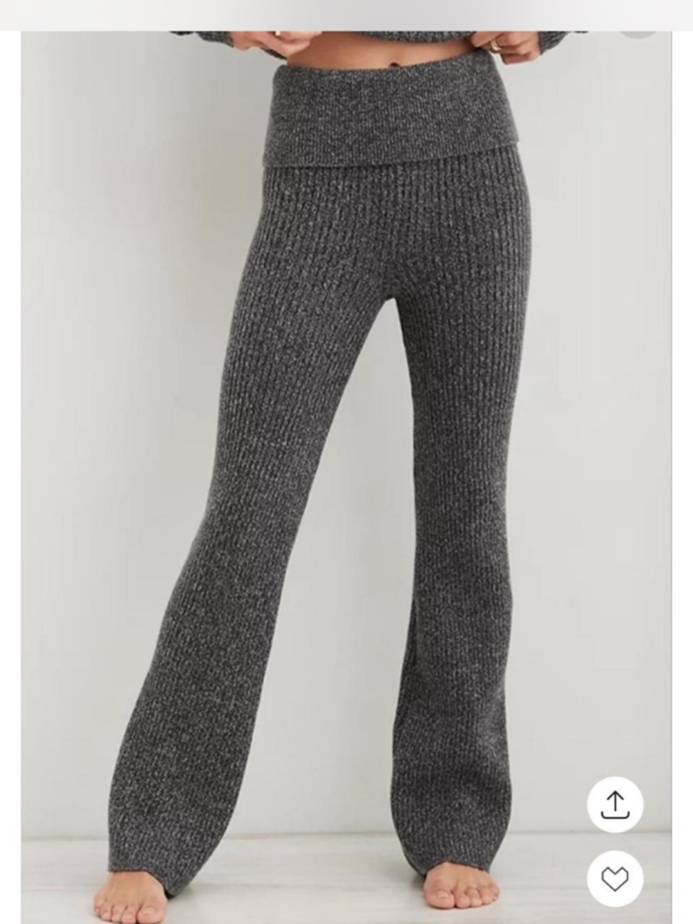 Aerie Grey Ribbed Fold-Over Flare Lounge Pants | Size Small